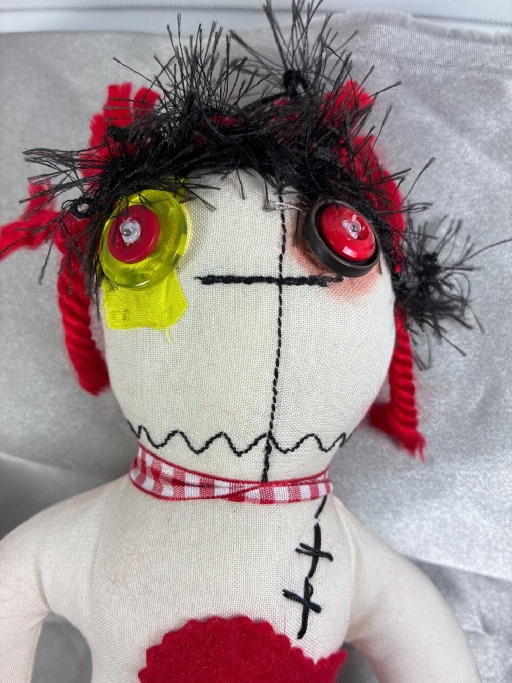 Handmade Halloween Rag Doll Pair Primitive Folk Art Creepy Cute OOAK 13" & 8" - Picture 8 of 15
